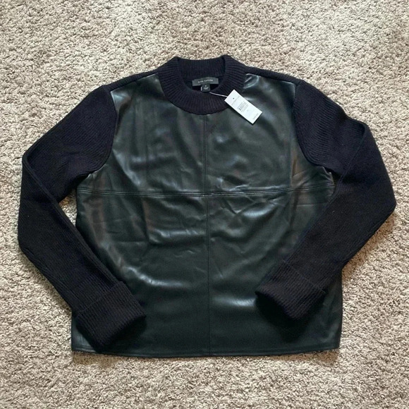 Ann Taylor Mixed Media Mock Neck Sweater with faux leather - Picture 5 of 10